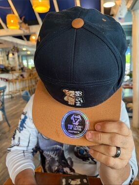 Top Level Two-Tone Snapback Hat in Black and Tan